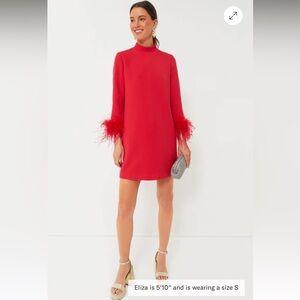 Tuckernuck Vibrant Red Feather Cuff Dress